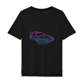 Мужская футболка хлопок Oversize с принтом DeLorean gradient в Белгороде, 100% хлопок | свободный крой, круглый ворот, “спинка” длиннее передней части | автомобиль | арт | градиент | машина | неон | силуэт | тачка | фильм | цвета
