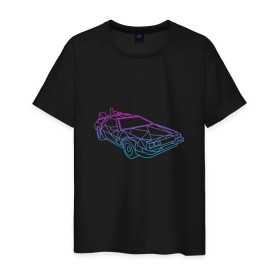 Мужская футболка хлопок с принтом DeLorean gradient в Белгороде, 100% хлопок | прямой крой, круглый вырез горловины, длина до линии бедер, слегка спущенное плечо. | автомобиль | арт | градиент | машина | неон | силуэт | тачка | фильм | цвета