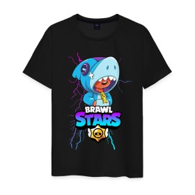 Мужская футболка хлопок с принтом BRAWL STARS LEON SHARK в Белгороде, 100% хлопок | прямой крой, круглый вырез горловины, длина до линии бедер, слегка спущенное плечо. | bibi | brawl stars | crow | el brown | leon | leon shark | max | sally leon | shark | stars | акула | биби | ворон | леон