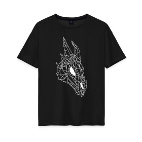 Женская футболка хлопок Oversize с принтом Череп дракона в Белгороде, 100% хлопок | свободный крой, круглый ворот, спущенный рукав, длина до линии бедер
 | dragon | skyrim | геометрический | дракон | животные | из игры | линии | скайрим | тату | череп