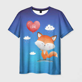 Мужская футболка 3D с принтом Милый лисенок в Белгороде, 100% полиэфир | прямой крой, круглый вырез горловины, длина до линии бедер | fox | венок | животные | лиса | лисенок | лисичка | полевые цветы | полынь | рисунок | ромашки | стикер | цветы