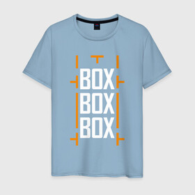 Мужская футболка хлопок с принтом Box box box в Белгороде, 100% хлопок | прямой крой, круглый вырез горловины, длина до линии бедер, слегка спущенное плечо. | f1 | формула 1