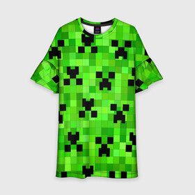 Детское платье 3D с принтом MINECRAFT | МАЙНКРАФТ в Белгороде, 100% полиэстер | прямой силуэт, чуть расширенный к низу. Круглая горловина, на рукавах — воланы | Тематика изображения на принте: block | criper | cube | minecraft | pixel | блок | геометрия | крафт | крипер | кубики | майнкрафт | пиксели