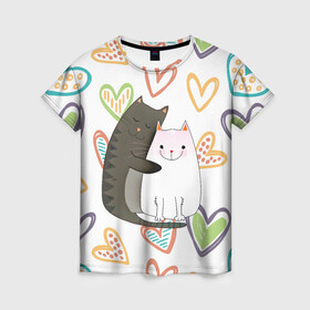 Женская футболка 3D с принтом Сладкая парочка в Белгороде, 100% полиэфир ( синтетическое хлопкоподобное полотно) | прямой крой, круглый вырез горловины, длина до линии бедер | 14 февраля | 8 марта | валентинов день | верность | влюбленность | влюбленные | вместе навсегда | двое | девичник | девушке | кот | коты | кошка | кошки | любимая | любимый | люблю | люблю тебя | мы с то