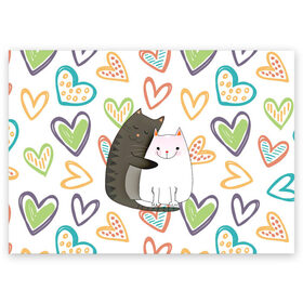 Поздравительная открытка с принтом Сладкая парочка в Белгороде, 100% бумага | плотность бумаги 280 г/м2, матовая, на обратной стороне линовка и место для марки
 | 14 февраля | 8 марта | валентинов день | верность | влюбленность | влюбленные | вместе навсегда | двое | девичник | девушке | кот | коты | кошка | кошки | любимая | любимый | люблю | люблю тебя | мы с то