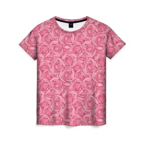 Женская футболка 3D с принтом Розы в Белгороде, 100% полиэфир ( синтетическое хлопкоподобное полотно) | прямой крой, круглый вырез горловины, длина до линии бедер | flowers | pink roses | roses | texture | розовые розы | розы | текстура | цветы