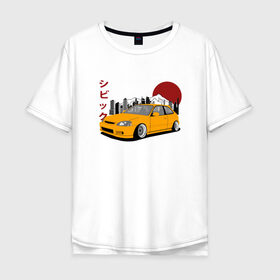 Мужская футболка хлопок Oversize с принтом Honda Civic EK6 в Белгороде, 100% хлопок | свободный крой, круглый ворот, “спинка” длиннее передней части | honda civic ek6