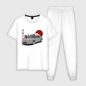 Мужская пижама хлопок с принтом Nissan Skyline R32 GT-R в Белгороде, 100% хлопок | брюки и футболка прямого кроя, без карманов, на брюках мягкая резинка на поясе и по низу штанин
 | nissan skyline r32 gt r