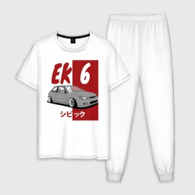 Мужская пижама хлопок с принтом Honda Civic EK6 в Белгороде, 100% хлопок | брюки и футболка прямого кроя, без карманов, на брюках мягкая резинка на поясе и по низу штанин
 | 