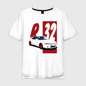 Мужская футболка хлопок Oversize с принтом Nissan Skyline R32 GT-R в Белгороде, 100% хлопок | свободный крой, круглый ворот, “спинка” длиннее передней части | 