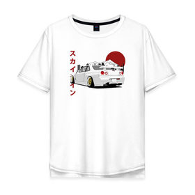 Мужская футболка хлопок Oversize с принтом Nissan Skyline R34 GT-R в Белгороде, 100% хлопок | свободный крой, круглый ворот, “спинка” длиннее передней части | nissan skyline r34 gt r