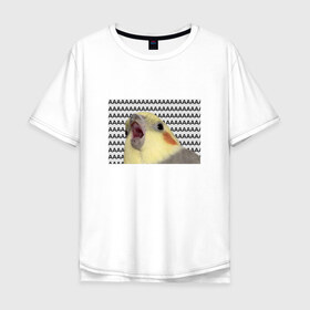 Мужская футболка хлопок Oversize с принтом Орущий попугай в Белгороде, 100% хлопок | свободный крой, круглый ворот, “спинка” длиннее передней части | Тематика изображения на принте: mem | забавный | мем | орущий попугай | попугай | прикол | птица | смешной | юмор