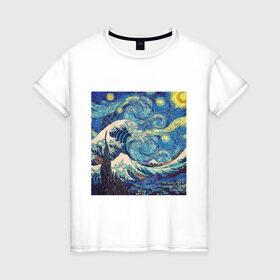 Женская футболка хлопок с принтом Звездная ночь в Белгороде, 100% хлопок | прямой крой, круглый вырез горловины, длина до линии бедер, слегка спущенное плечо | ван гог | звездная ночь | искусство | картина | классика