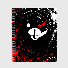 Тетрадь с принтом MONOKUMA в Белгороде, 100% бумага | 48 листов, плотность листов — 60 г/м2, плотность картонной обложки — 250 г/м2. Листы скреплены сбоку удобной пружинной спиралью. Уголки страниц и обложки скругленные. Цвет линий — светло-серый
 | Тематика изображения на принте: anime | bear | black  white | danganronpa | kurokuma | monodam | monokuma | monomi | monotaro | rabbit | school | shirokuma | аниме | главарь | мoноми | монокума | черно белый | школа