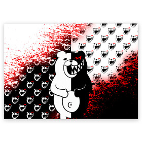 Поздравительная открытка с принтом MONOKUMA. в Белгороде, 100% бумага | плотность бумаги 280 г/м2, матовая, на обратной стороне линовка и место для марки
 | anime | bear | black  white | danganronpa | kurokuma | monodam | monokuma | monomi | monotaro | pink | rabbit | school | shirokuma | аниме | главарь | мoноми | монокума | черно белый | школа