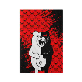 Обложка для паспорта матовая кожа с принтом MONOKUMA. в Белгороде, натуральная матовая кожа | размер 19,3 х 13,7 см; прозрачные пластиковые крепления | anime | bear | black  white | danganronpa | kurokuma | monodam | monokuma | monomi | monotaro | pink | rabbit | school | shirokuma | аниме | главарь | мoноми | монокума | черно белый | школа