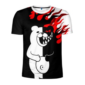 Мужская футболка 3D спортивная с принтом MONOKUMA. в Белгороде, 100% полиэстер с улучшенными характеристиками | приталенный силуэт, круглая горловина, широкие плечи, сужается к линии бедра | Тематика изображения на принте: anime | bear | black  white | danganronpa | kurokuma | monodam | monokuma | monomi | monotaro | pink | rabbit | school | shirokuma | аниме | главарь | мoноми | монокума | черно белый | школа