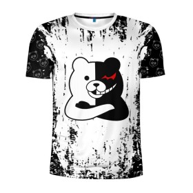 Мужская футболка 3D спортивная с принтом MONOKUMA. в Белгороде, 100% полиэстер с улучшенными характеристиками | приталенный силуэт, круглая горловина, широкие плечи, сужается к линии бедра | anime | bear | black  white | danganronpa | kurokuma | monodam | monokuma | monomi | monotaro | pink | rabbit | school | shirokuma | аниме | главарь | мoноми | монокума | черно белый | школа