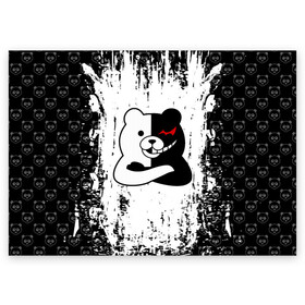 Поздравительная открытка с принтом MONOKUMA. в Белгороде, 100% бумага | плотность бумаги 280 г/м2, матовая, на обратной стороне линовка и место для марки
 | anime | bear | black  white | danganronpa | kurokuma | monodam | monokuma | monomi | monotaro | pink | rabbit | school | shirokuma | аниме | главарь | мoноми | монокума | черно белый | школа