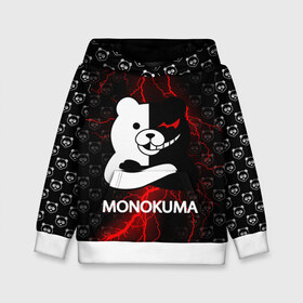 Детская толстовка 3D с принтом MONOKUMA. в Белгороде, 100% полиэстер | двухслойный капюшон со шнурком для регулировки, мягкие манжеты на рукавах и по низу толстовки, спереди карман-кенгуру с мягким внутренним слоем | anime | bear | black  white | danganronpa | kurokuma | monodam | monokuma | monomi | monotaro | pink | rabbit | school | shirokuma | аниме | главарь | мoноми | монокума | черно белый | школа