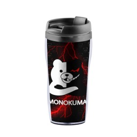 Термокружка-непроливайка с принтом MONOKUMA. в Белгороде, внутренняя часть — пищевой пластик, наружная часть — прозрачный пластик, между ними — полиграфическая вставка с рисунком | объем — 350 мл, герметичная крышка | anime | bear | black  white | danganronpa | kurokuma | monodam | monokuma | monomi | monotaro | pink | rabbit | school | shirokuma | аниме | главарь | мoноми | монокума | черно белый | школа