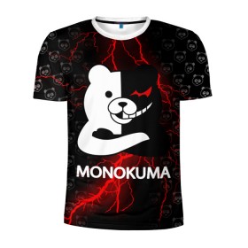 Мужская футболка 3D спортивная с принтом MONOKUMA. в Белгороде, 100% полиэстер с улучшенными характеристиками | приталенный силуэт, круглая горловина, широкие плечи, сужается к линии бедра | Тематика изображения на принте: anime | bear | black  white | danganronpa | kurokuma | monodam | monokuma | monomi | monotaro | pink | rabbit | school | shirokuma | аниме | главарь | мoноми | монокума | черно белый | школа