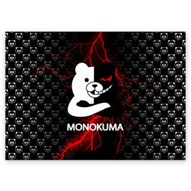 Поздравительная открытка с принтом MONOKUMA. в Белгороде, 100% бумага | плотность бумаги 280 г/м2, матовая, на обратной стороне линовка и место для марки
 | anime | bear | black  white | danganronpa | kurokuma | monodam | monokuma | monomi | monotaro | pink | rabbit | school | shirokuma | аниме | главарь | мoноми | монокума | черно белый | школа