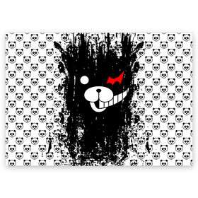 Поздравительная открытка с принтом MONOKUMA. в Белгороде, 100% бумага | плотность бумаги 280 г/м2, матовая, на обратной стороне линовка и место для марки
 | anime | bear | black  white | danganronpa | kurokuma | monodam | monokuma | monomi | monotaro | pink | rabbit | school | shirokuma | аниме | главарь | мoноми | монокума | черно белый | школа