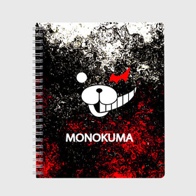 Тетрадь с принтом MONOKUMA в Белгороде, 100% бумага | 48 листов, плотность листов — 60 г/м2, плотность картонной обложки — 250 г/м2. Листы скреплены сбоку удобной пружинной спиралью. Уголки страниц и обложки скругленные. Цвет линий — светло-серый
 | anime | bear | black  white | danganronpa | kurokuma | monodam | monokuma | monomi | monotaro | pink | rabbit | school | shirokuma | аниме | главарь | мoноми | монокума | черно белый | школа