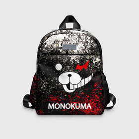 Детский рюкзак 3D с принтом Монокума шум в Белгороде, 100% полиэстер | лямки с регулируемой длиной, сверху петелька, чтобы рюкзак можно было повесить на вешалку. Основное отделение закрывается на молнию, как и внешний карман. Внутри дополнительный карман. По бокам два дополнительных кармашка | anime | bear | black  white | danganronpa | kurokuma | monodam | monokuma | monomi | monotaro | pink | rabbit | school | shirokuma | аниме | главарь | мoноми | монокума | черно белый | школа