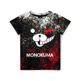 Детская футболка 3D с принтом MONOKUMA. в Белгороде, 100% гипоаллергенный полиэфир | прямой крой, круглый вырез горловины, длина до линии бедер, чуть спущенное плечо, ткань немного тянется | anime | bear | black  white | danganronpa | kurokuma | monodam | monokuma | monomi | monotaro | pink | rabbit | school | shirokuma | аниме | главарь | мoноми | монокума | черно белый | школа