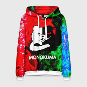 Мужская толстовка 3D с принтом MONOKUMA. в Белгороде, 100% полиэстер | двухслойный капюшон со шнурком для регулировки, мягкие манжеты на рукавах и по низу толстовки, спереди карман-кенгуру с мягким внутренним слоем. | Тематика изображения на принте: anime | bear | black  white | danganronpa | kurokuma | monodam | monokuma | monomi | monotaro | pink | rabbit | school | shirokuma | аниме | главарь | мoноми | монокума | черно белый | школа