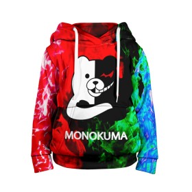 Детская толстовка 3D с принтом MONOKUMA. в Белгороде, 100% полиэстер | двухслойный капюшон со шнурком для регулировки, мягкие манжеты на рукавах и по низу толстовки, спереди карман-кенгуру с мягким внутренним слоем | anime | bear | black  white | danganronpa | kurokuma | monodam | monokuma | monomi | monotaro | pink | rabbit | school | shirokuma | аниме | главарь | мoноми | монокума | черно белый | школа