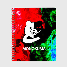 Тетрадь с принтом MONOKUMA в Белгороде, 100% бумага | 48 листов, плотность листов — 60 г/м2, плотность картонной обложки — 250 г/м2. Листы скреплены сбоку удобной пружинной спиралью. Уголки страниц и обложки скругленные. Цвет линий — светло-серый
 | anime | bear | black  white | danganronpa | kurokuma | monodam | monokuma | monomi | monotaro | pink | rabbit | school | shirokuma | аниме | главарь | мoноми | монокума | черно белый | школа