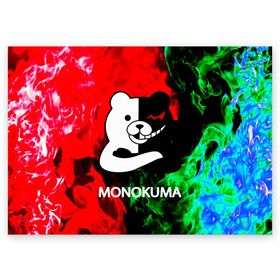 Поздравительная открытка с принтом MONOKUMA. в Белгороде, 100% бумага | плотность бумаги 280 г/м2, матовая, на обратной стороне линовка и место для марки
 | anime | bear | black  white | danganronpa | kurokuma | monodam | monokuma | monomi | monotaro | pink | rabbit | school | shirokuma | аниме | главарь | мoноми | монокума | черно белый | школа