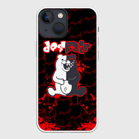 Чехол для iPhone 13 mini с принтом Монокума красные волны в Белгороде,  |  | anime | bear | black  white | danganronpa | kurokuma | monodam | monokuma | monomi | monotaro | pink | rabbit | school | shirokuma | аниме | главарь | мoноми | монокума | черно белый | школа