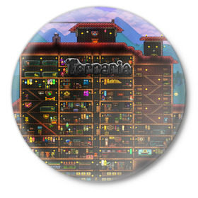 Значок с принтом TERRARIA в Белгороде,  металл | круглая форма, металлическая застежка в виде булавки | game | pixel | terraria | игра | пиксель | террариа