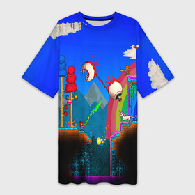 Платье-футболка 3D с принтом TERRARIA GAME в Белгороде,  |  | game | pixel | terraria | игра | пиксель | террариа
