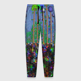 Мужские брюки 3D с принтом TERRARIA в Белгороде, 100% полиэстер | манжеты по низу, эластичный пояс регулируется шнурком, по бокам два кармана без застежек, внутренняя часть кармана из мелкой сетки | game | pixel | terraria | игра | пиксель | террариа
