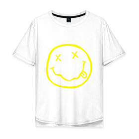 Мужская футболка хлопок Oversize с принтом NIRVANA (+ на спине) в Белгороде, 100% хлопок | свободный крой, круглый ворот, “спинка” длиннее передней части | cobain | kurt | nirvana | кобейн | курт | нирвана | смайл | улыбка