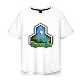 Мужская футболка хлопок Oversize с принтом Terraria в Белгороде, 100% хлопок | свободный крой, круглый ворот, “спинка” длиннее передней части | game | logo | teraria | terraria | игра | инди игра | логотип | надпись | терария | террария