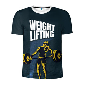 Мужская футболка 3D спортивная с принтом Wheight lifting в Белгороде, 100% полиэстер с улучшенными характеристиками | приталенный силуэт, круглая горловина, широкие плечи, сужается к линии бедра | lifting | wheight lifting | wheightlifting | тяжелая атлетика | штанга | штангист