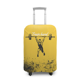 Чехол для чемодана 3D с принтом Train hard в Белгороде, 86% полиэфир, 14% спандекс | двустороннее нанесение принта, прорези для ручек и колес | lifting | wheight lifting | wheightlifting | тяжелая атлетика | штанга | штангист