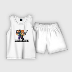 Детская пижама с шортами хлопок с принтом MINECRAFT в Белгороде,  |  | block | creeper | cube | minecraft | pixel | блок | геометрия | крафт | крипер | кубики | майнкрафт | пиксели