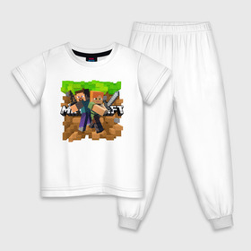 Детская пижама хлопок с принтом MINECRAFT в Белгороде, 100% хлопок |  брюки и футболка прямого кроя, без карманов, на брюках мягкая резинка на поясе и по низу штанин
 | Тематика изображения на принте: block | creeper | cube | minecraft | pixel | блок | геометрия | крафт | крипер | кубики | майнкрафт | пиксели