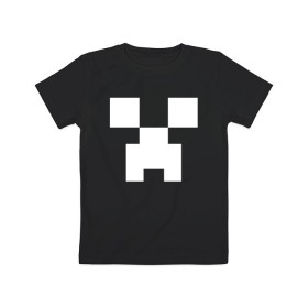 Детская футболка хлопок с принтом MINECRAFT CREEPER в Белгороде, 100% хлопок | круглый вырез горловины, полуприлегающий силуэт, длина до линии бедер | block | creeper | cube | minecraft | pixel | блок | геометрия | крафт | крипер | кубики | майнкрафт | пиксели