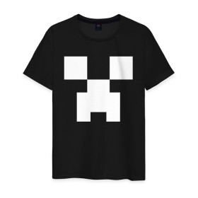 Мужская футболка хлопок с принтом MINECRAFT CREEPER в Белгороде, 100% хлопок | прямой крой, круглый вырез горловины, длина до линии бедер, слегка спущенное плечо. | block | creeper | cube | minecraft | pixel | блок | геометрия | крафт | крипер | кубики | майнкрафт | пиксели