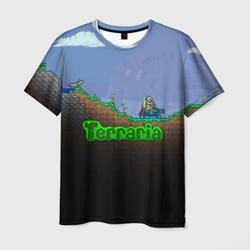 Мужская футболка 3D с принтом terraria game в Белгороде, 100% полиэфир | прямой крой, круглый вырез горловины, длина до линии бедер | game | pixel | terraria | игра | пиксель | террариа