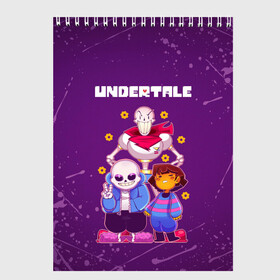 Скетчбук с принтом UNDERTALE в Белгороде, 100% бумага
 | 48 листов, плотность листов — 100 г/м2, плотность картонной обложки — 250 г/м2. Листы скреплены сверху удобной пружинной спиралью | asriel dreemurr | chara | frisk | gaster blaster | sans | undertale | азриэль дримурр | андертейл | андрайн | гастер | меттатон | санс | фриск | чара