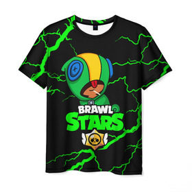 Мужская футболка 3D с принтом BRAWL STARS LEON в Белгороде, 100% полиэфир | прямой крой, круглый вырез горловины, длина до линии бедер | bibi | brawl stars | crow | el brown | leon | leon shark | max | sally leon | shark | stars | werewolf | акула | биби | ворон | леон | оборотень
